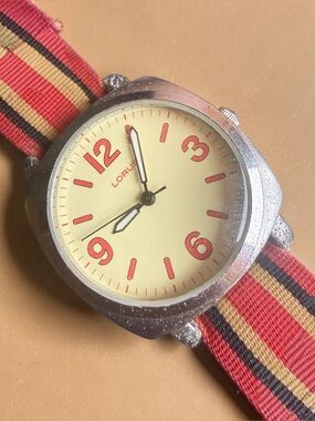 Women's Red & Cream Nylon Strap Watch